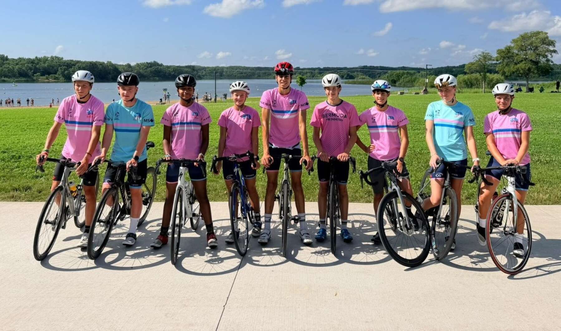 Nine Bermuda juniors with bikes at Flatland Cup in Iowa