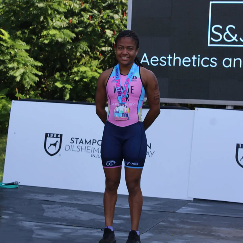 Kelise Wade with her Philadelphia Super Sprint finisher medal