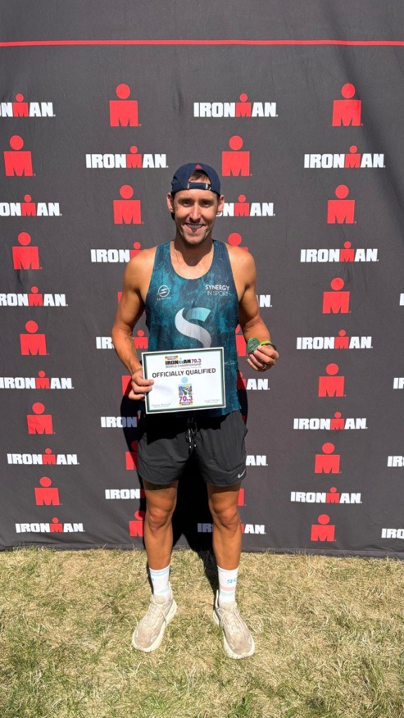 Michael Evans with IRONMAN 70.3 World Championship qualification certificate