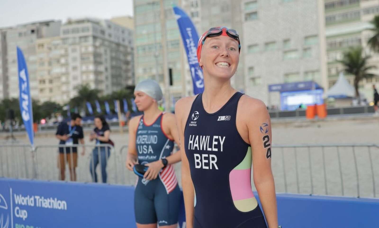 Erica Hawley racing internationally in Bermuda colours